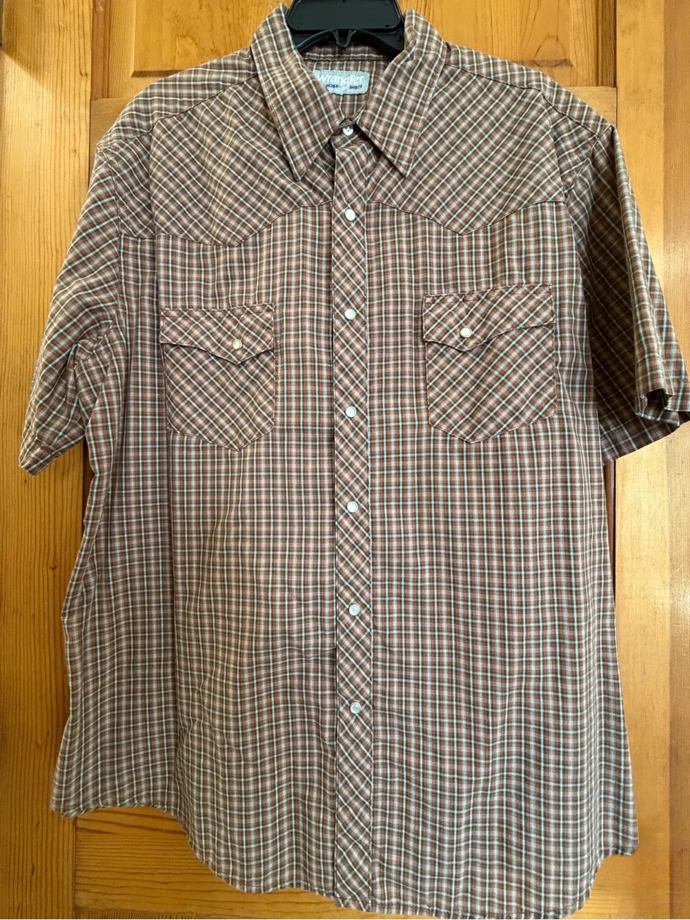 Wrangler Brown and Cream Plaid Short-Sleeve Button-Down Western Shirt XL